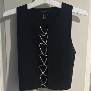 Abrand Black Sleeveless Top with Silver Accents